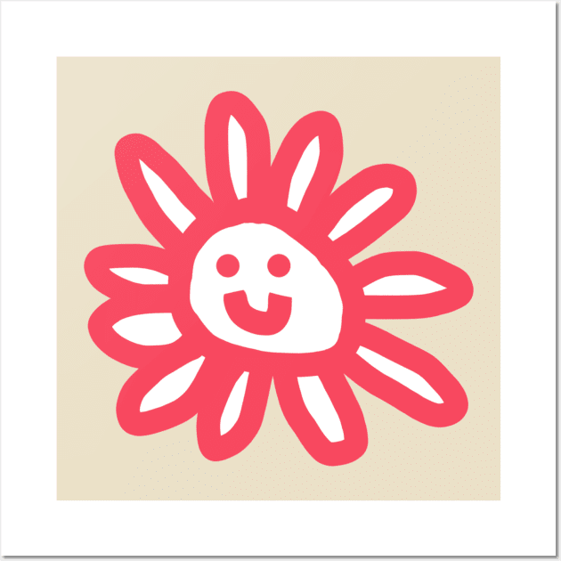 Red Daisy Flower Smiley Face Graphic Wall Art by ellenhenryart